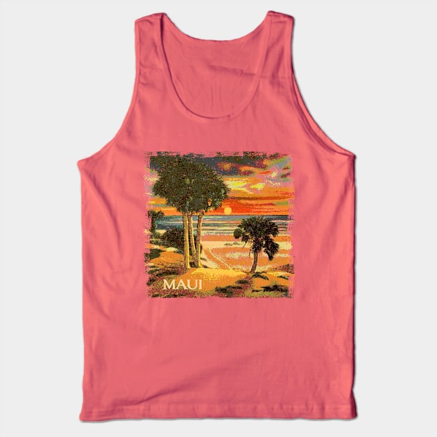 Maui Hawaii Sunset Palm Tree Tropical Beach Retro Style Souvenir Tank Top by Pine Hill Goods